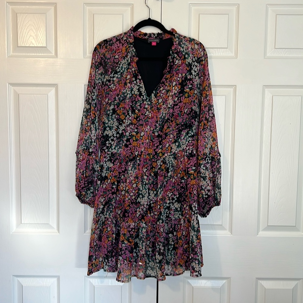 Vince Camuto Three Tiered Flowy Long-Sleeve Dress